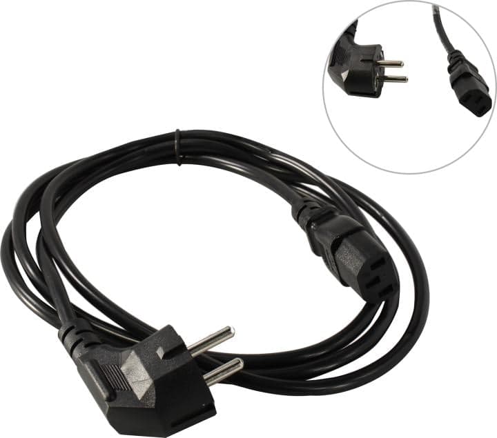 Telecom <TY021-CU0.75-1.8м> Кабель компьютер - розетка 220V 1.8м Европейский стандарт, Г-образный