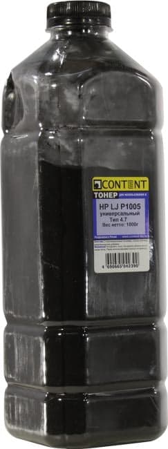Тонер Content Универсальный для HP LJ P1005, Тип 4.7, Bk, 1 кг,канистра