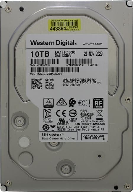 HDD 10 Tb SAS 12Gb/s Western Digital Ultrastar DC HC330 <WUS721010AL5204> 3.5" 7200rpm 256Mb