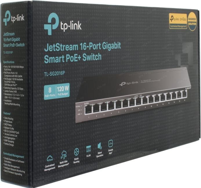 TP-LINK <TL-SG2016P> Управляемый коммутатор (8UTP 1000Mbps + 8UTP 1000Mbps PoE)