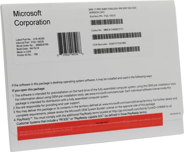 Microsoft Windows 11 Pro 64-bit Eng. (OEM) <FQC-10529>