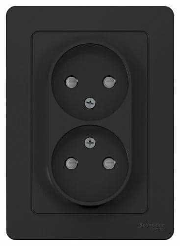 Розетка Systeme Electric BLNRS000126 2-ая б/з со шторками, 16А, 250В Антрацит внутр