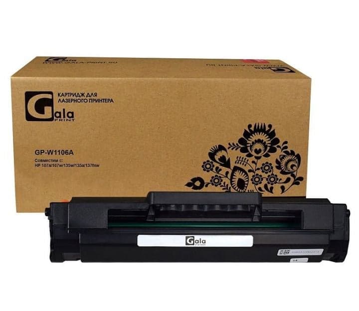 Картридж GalaPrint W1106A (с чипом) для HP Laser 107a, 107w, 135a, 135w, 137fnw, черный