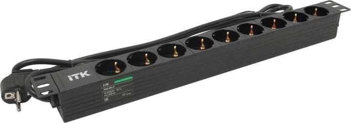 ITK <PH22-9D1-P> Блок силовых розеток 19", чёрный 1U, 9 евророзеток, шнур 2м