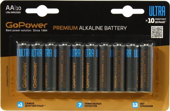GoPower 00-00026395 (LR6) Size"AA", 1.5V, щелочной (alkaline) <уп. 10 шт>