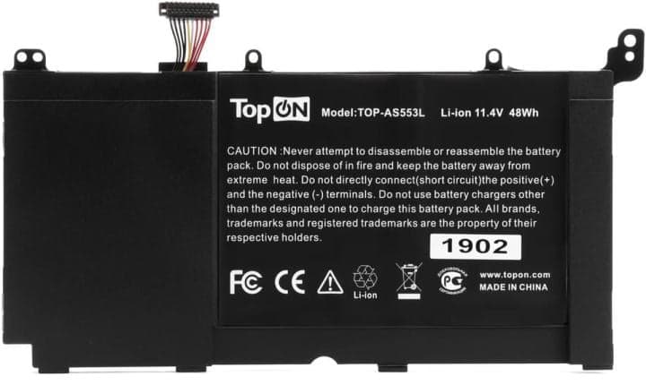 TopON TOP-AS553L Аккумулятор для ноутбука Asus S551, R553L, V551 11.4V 4110mAh PN: B31N1336
