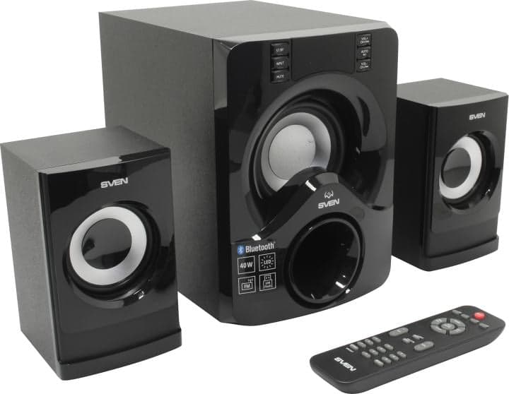 Колонки SVEN MS-312 Black (2x10W +Subwoofer 20W, дерево, Bluetooth, USB, FM, ПДУ)