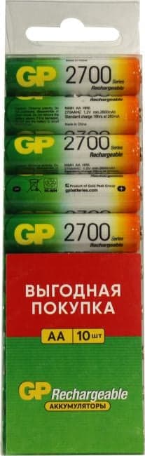 Аккумулятор GP 270AAHC-CRB10 (1.2V, 2600mAh) NiMH, Size "AA" <уп. 10 шт>