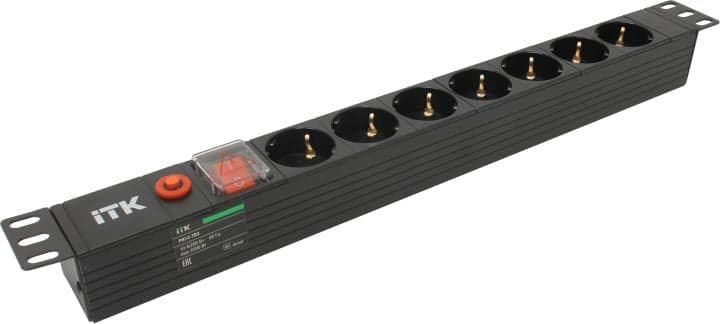 ITK <PH13-7D3> Блок силовых розеток 19", чёрный 1U, 7 евророзеток, вход IEC-320-C14