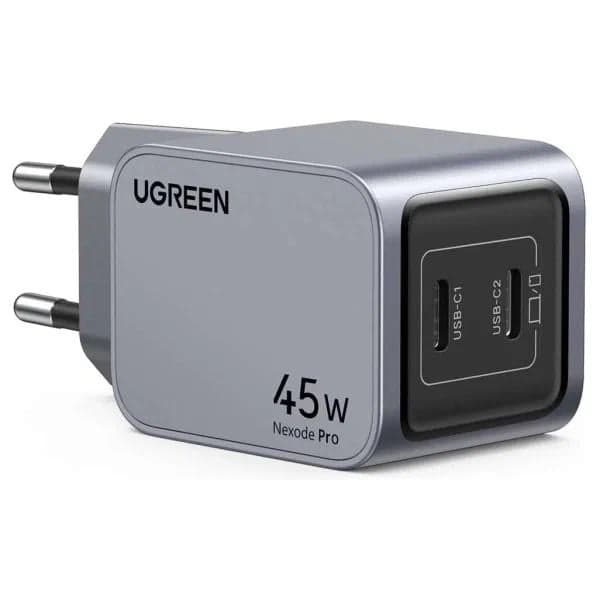 35008_ зарядное устройство UGREEN X707 (35008) Nexode Pro 45W USB-C+USB-C PD GaN Tech Charger EU. Цвет: серый