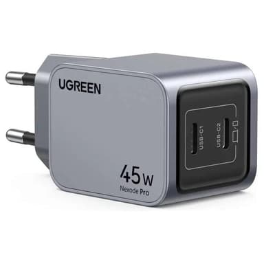 35008_ зарядное устройство UGREEN X707 (35008) Nexode Pro 45W USB-C+USB-C PD GaN Tech Charger EU. Цвет: серый