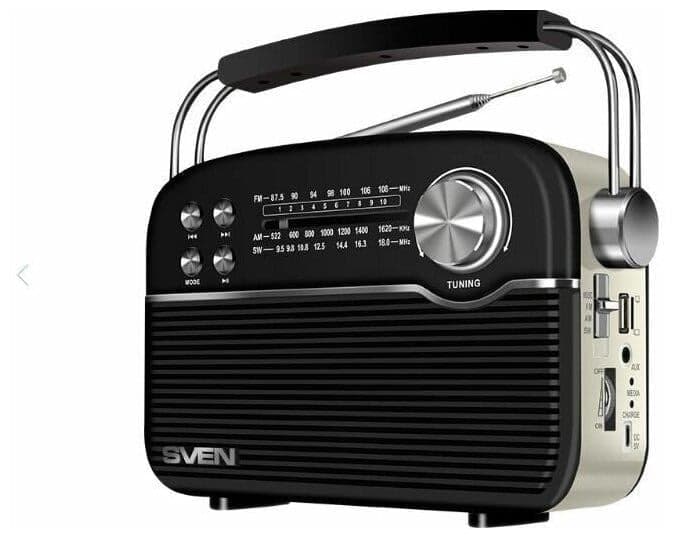 SVEN <SRP-500 Black> Радиоприёмник (3W, FM/AM/SW, USB, SD/microSD, BT, Li-Ion)