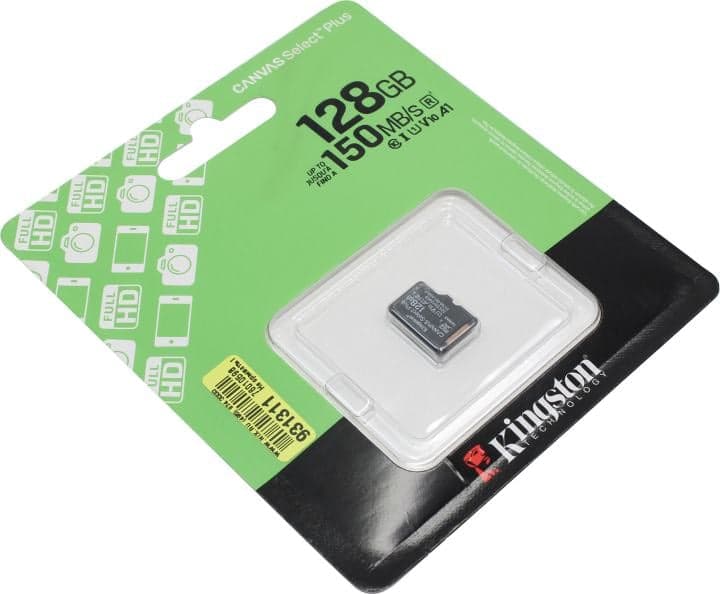 Kingston <SDCS3/128GBSP> microSDXC Memory Card 128Gb A1 V10 UHS-I U1