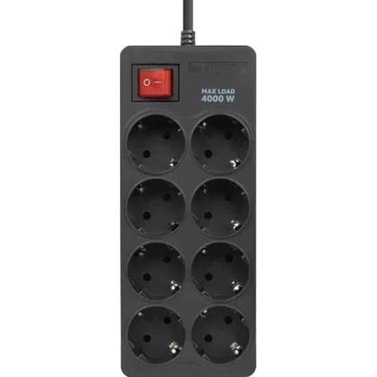Сетевой фильтр Filum FL-SP8-3.0M-16, 4000 Вт., 8 розеток, шнур 3.0 м., черный