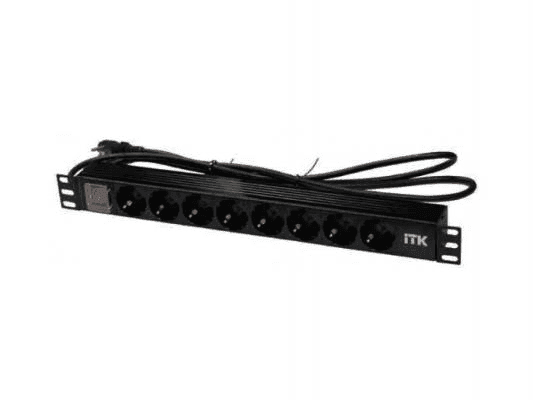 PH12-8D1 ITK PDU 8 розеток нем. ст, с LED выкл,1U, шнур 2м вилка нем. Ст