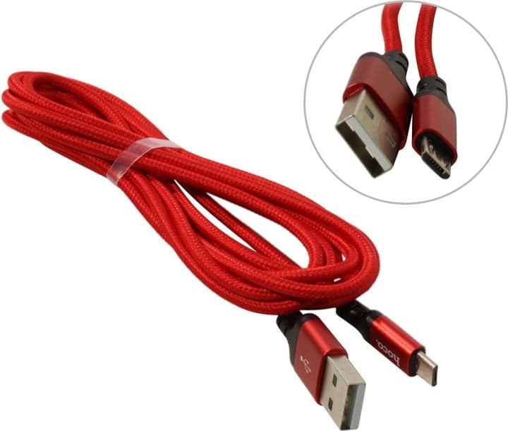 Hoco <X14 micro-B 2M Red/Black> Кабель USB 2.0 AM-->micro-B 2м