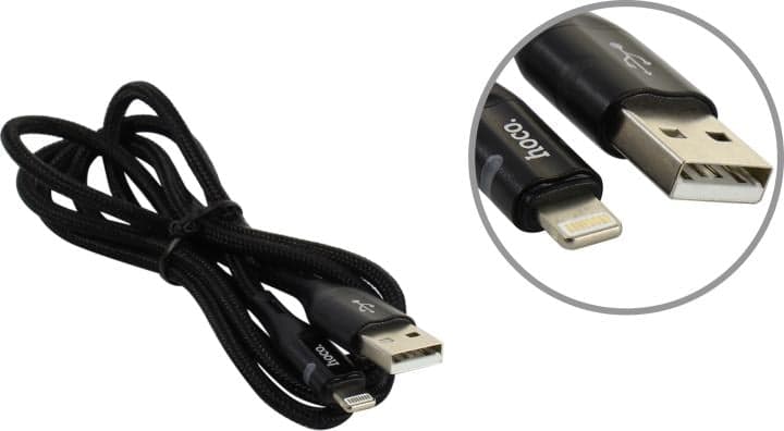 Hoco U93 Shadow <732132> Кабель USB AM-->Lightning 1.2м