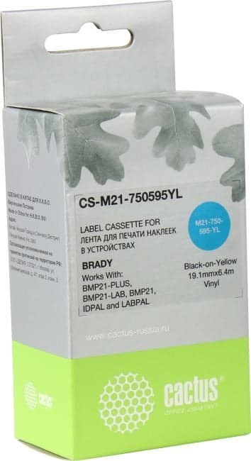 Cactus <CS-M21-750595YL> лента для печати этикеток (ширина 19.1мм, 6.4м, Black on Yellow) для Brady BMP21-PLUS