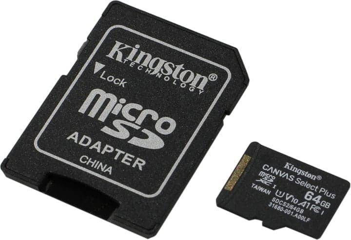Kingston <SDCS2/64GB> microSDXC Memory Card 64Gb A1 V10 UHS-I U1 + microSD-->SD Adapter