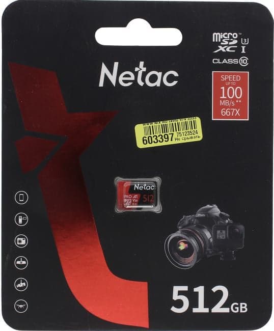 Netac <NT02P500PRO-512G-S> microSDXC Memory Card 512Gb A1 Class10 A1 V30 UHS-I U1