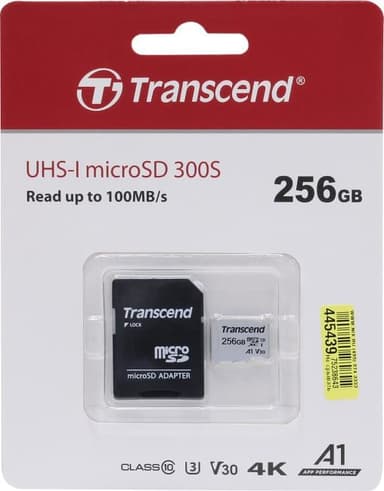 Transcend <TS256GUSD300S-A> microSDXC Memory Card 256Gb UHS-I U3 V30 + microSD-->SD Adapter