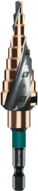 KRAFTOOL COBALT 4-20мм, 9 ступеней, азотирование, винтовая спираль, сверло ступенчатое(29691-4-20-9)