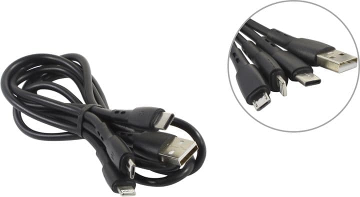 BOROFONE BX71 Black <384543> Кабель USB AM --> micro-B/USB-C/Lightning 1м