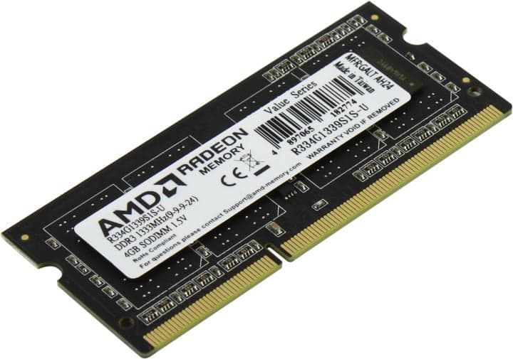 AMD <R334G1339S1S-U(O)> DDR3 SODIMM 4Gb <PC3-10600> CL9 (for NoteBook)