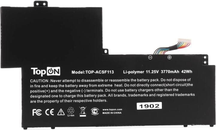 TopON TOP-ACSF113 Аккумулятор для ноутбука Acer Swift 1 SF113-31 11.25V 3770mAh PN: AP16A4K