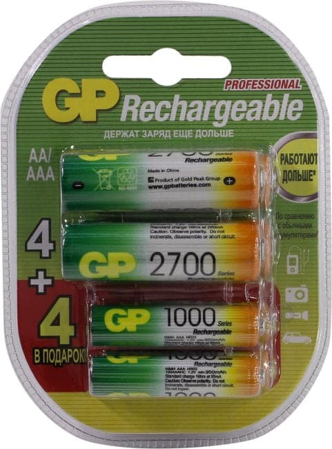 Аккумулятор GP 270AA/100AAAHCFR-2CR8 (1.2V, 2600+950mAh) NiMh, Size "AA+AAA" <уп. 4+4 шт>