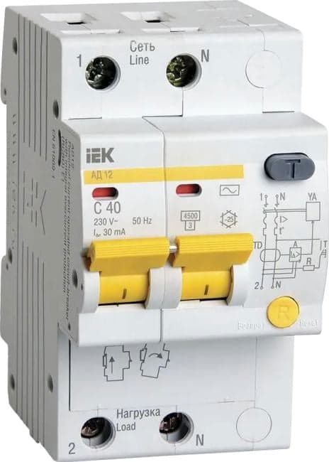 Автоматический выключатель дифф. тока (АВДТ) IEK MAD10-2-040-C-030 АД12 2Р 40А 30мА