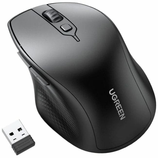 UGREEN Ergonomic Wireless Mouse MU101 Black <90395> (RTL) USB/Bluetooth 6btn+Roll, беспроводная