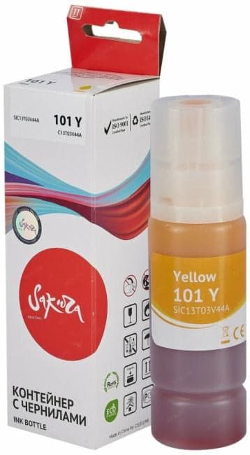 SIC13T03V44A Контейнер с чернилами Sakura C13T03V44A (101 Y) для Epson EcoTank желтый, 70 мл., 6000 к.