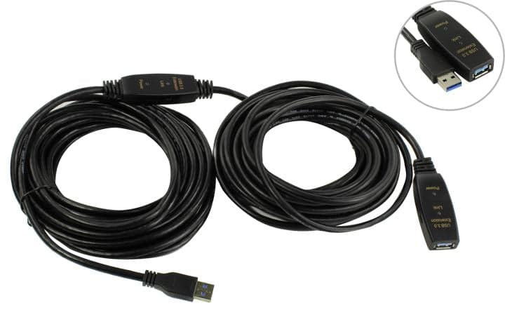 Aopen <ACU827A-15м> Кабель удлинительный активный USB 3.0-repeater A-->A 15м