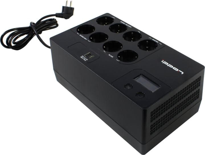 UPS 850VA Ippon Kirpich 850 <2003036> Schuko, LCD, USB, 2xUSB для зарядки мобильных устройств