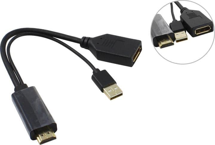 VCOM <CG599E-0.15M> Кабель-переходник HDMI(M) -> DP(F) +USB 0.15м