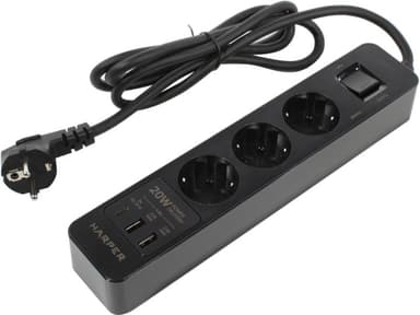 Удлинитель HARPER <UCH-350 Black> <1.5м> (3 розетки + 2 USB + USB-C, 3A)