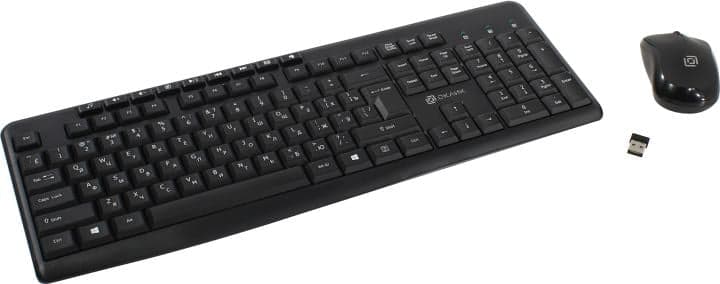 OKLICK Wireless Keyboard & Optical Mouse <225M Black> (Кл-ра, USB,FM+Мышь 3кн, Roll, USB, FM) <1454537>