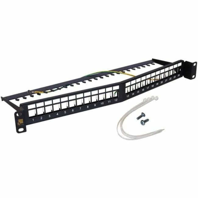 Патч-панель Lanmaster LAN-PPAR24OK-STP наборная 19" угловая заглубленная, экранированная, 24 порта, 1U