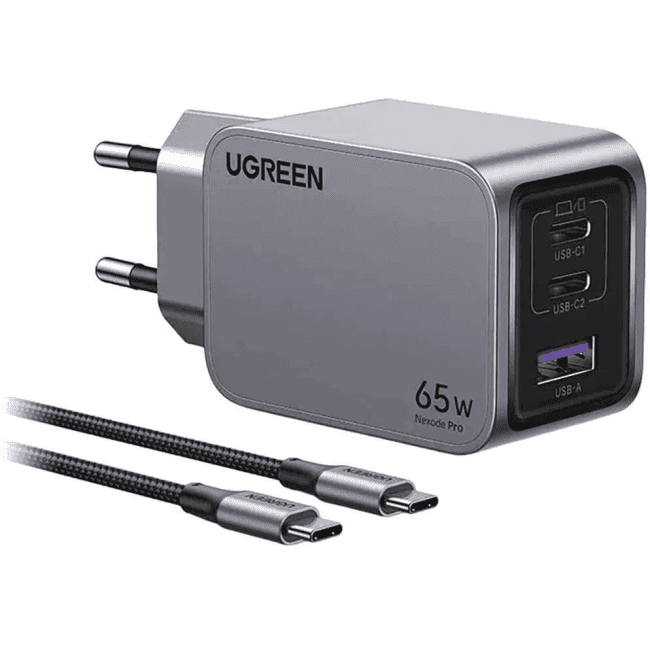 25871 Сетевое зарядное устройство UGREEN X755 (25871) Nexode Pro 65W 3-Port GaN Fast Charger EU с кабелем 100W. Длина к