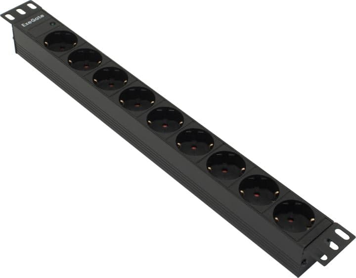 Exegate ServerPro PDU-19H907 Al-9S-C20 <EX280853RUS> Блок силовых розеток 19", чёрный 1U, 9 евророзеток