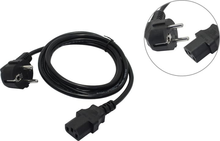 VCOM <CE021-CU0.75EURO-1.8м> Кабель компьютер - розетка 220V 1.8м Европейский стандарт, Г-образный
