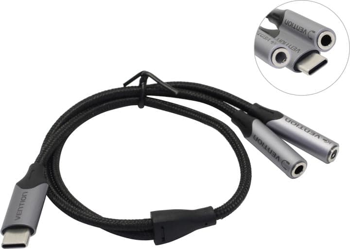 Vention <BGPHY> Кабель-разветвитель USB-C --> 2xJack3.5-F(Аудио+Микрофон) 0.3м