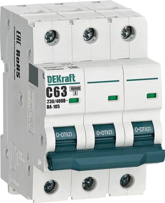 Автоматический выключатель DEKraft 13183DEK ВА-105 - 3P, тип хар-ки C, 63 А, 400 В AC, 10кА