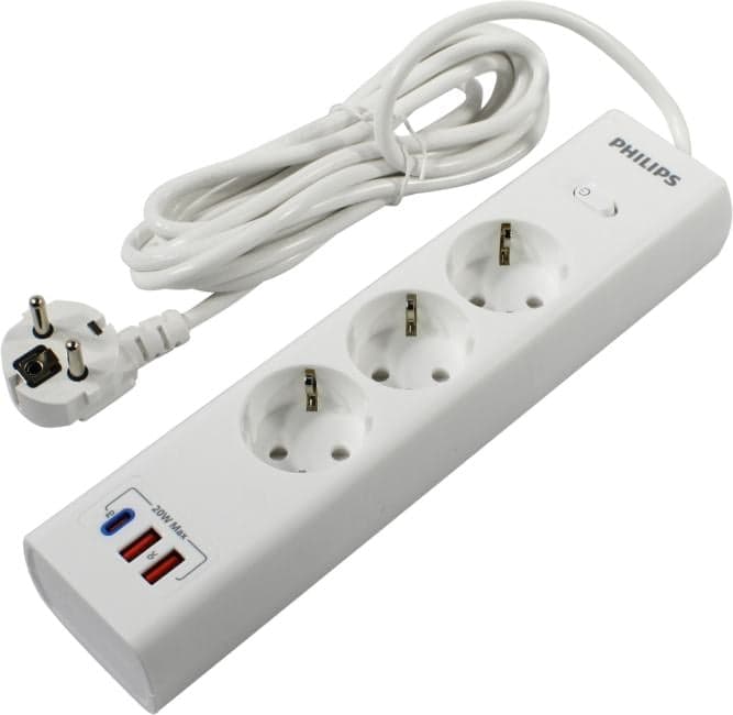 Сетевой фильтр Philips <CHP4336WB/51> 3м (3 розетки, 2xUSB, USB-C)