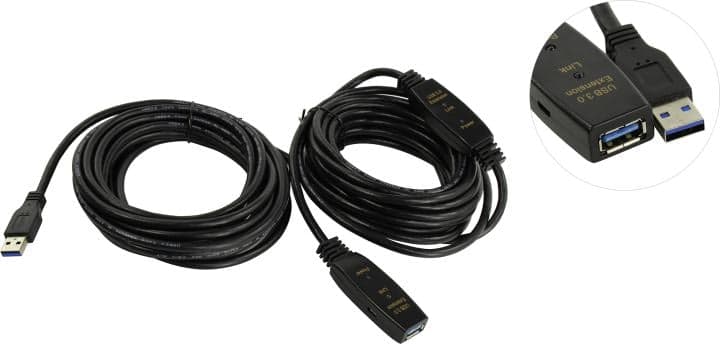 Aopen <ACU827A-10м> Кабель удлинительный активный USB 3.0-repeater A-->A 10м