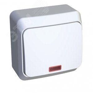 Переключатель Systeme Electric BA10-007B Этюд 1-клавишный с подсветкой, наружный, 10А 250 В IP20, в сборе, сх.6, белый