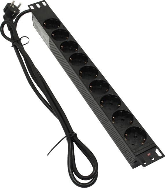 5bites <PDU919P02> Блок силовых розеток 19", чёрный 1U, 9 евророзеток, шнур 2м