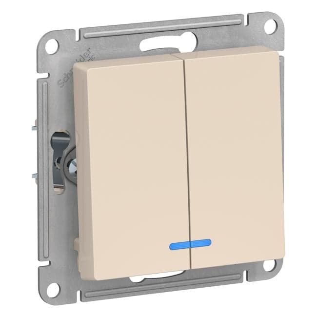 Schneider Electric ATN000253 ATLASDESIGN 2-клавишный ВЫКЛЮЧАТЕЛЬ с подсветкой, сх.5а, 10АХ, механизм, БЕЖЕВЫЙ