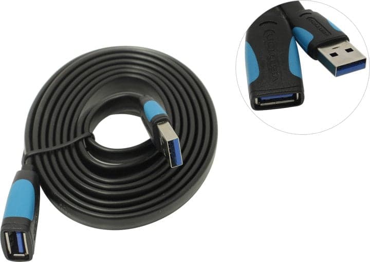 Vention <VAS-A13-B150> Кабель удлинительный USB 3.0 A-->A 1.5м плоский